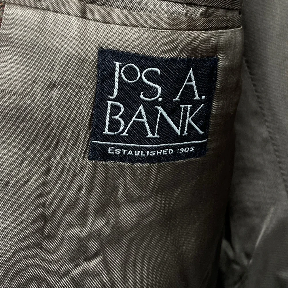 Jos A Bank 44R Sport Coat Blazer 100% Wool‎ Brown Multi Guncheck Plaid 2-Button